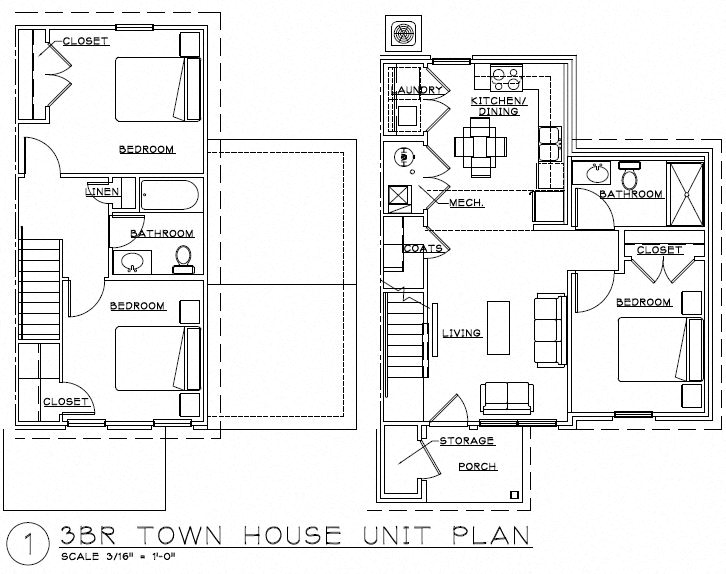 Floor plan for 3 beds, 1 bath, 1000 sqft